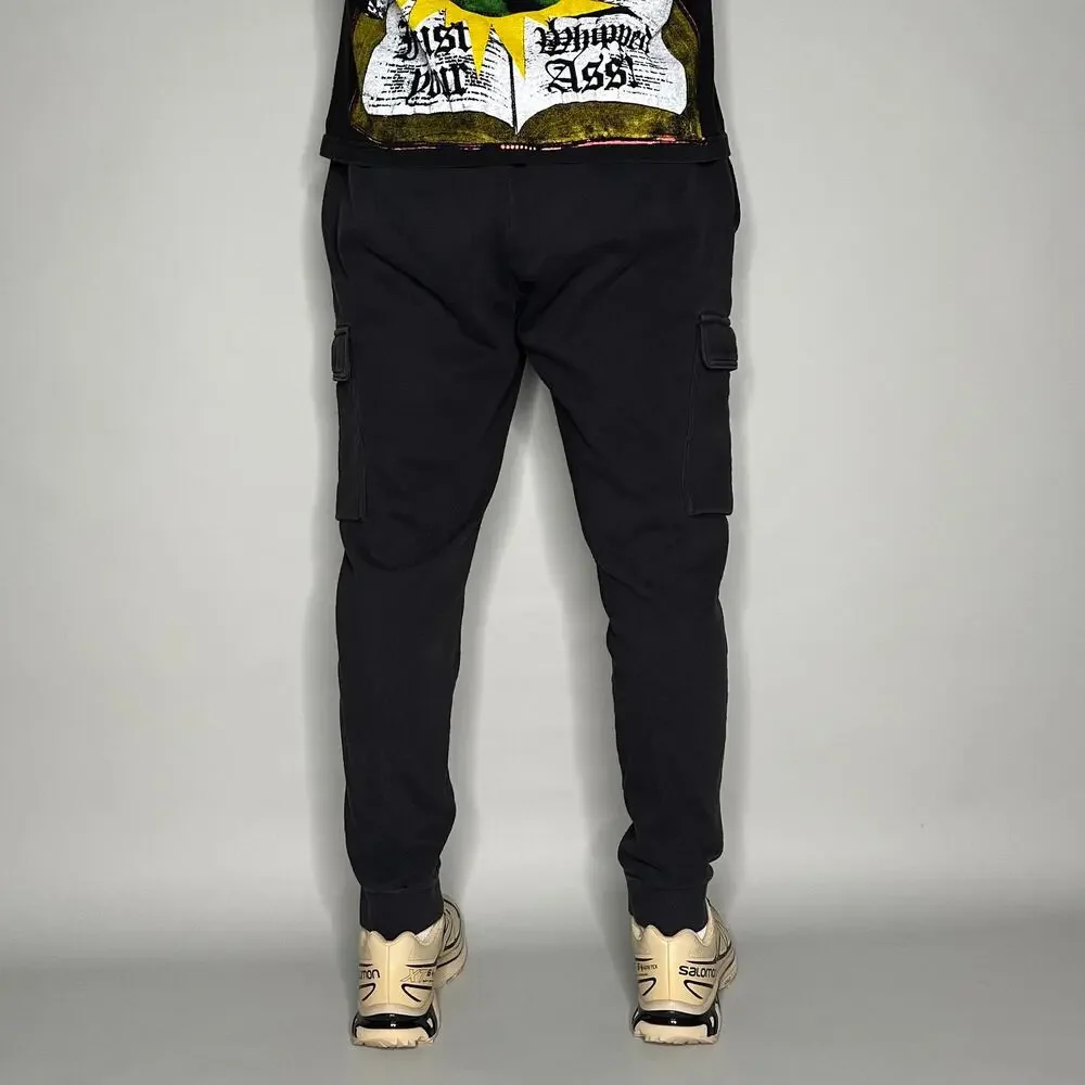 Vintage Y2K Adidas Sweatpants Mens L Jet Black White Trefoil Logo Cotton Joggers